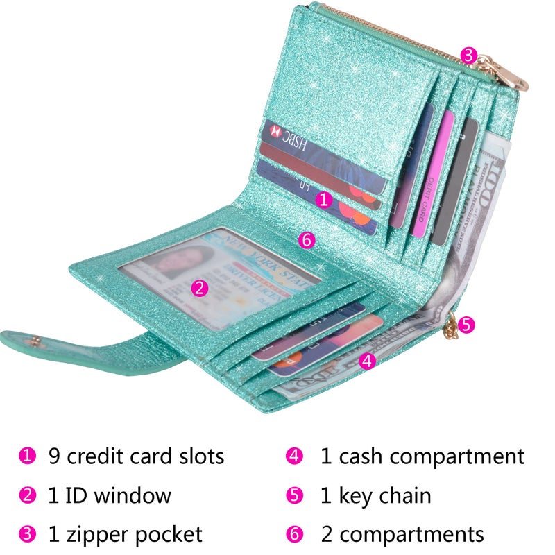 Leamekor Womens Wallets RFID Small Compact Bifold Leather Card Holder Zip Pocket - Image 2
